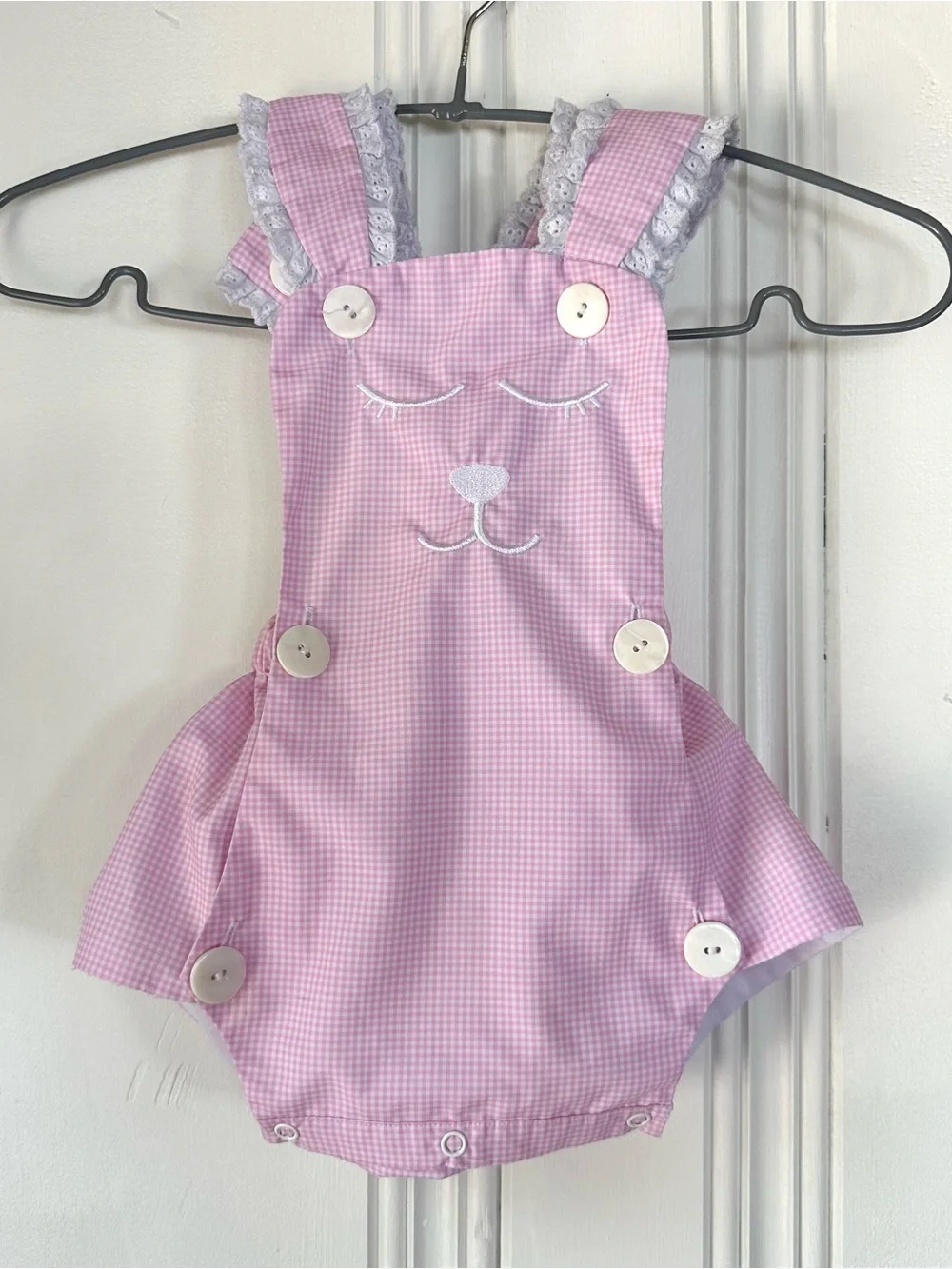 Pink Gingham Bunny Romper / Diaper Cover - Girls Kids